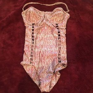 Tori Praver one piece swimsuit cutouts Red Stripes